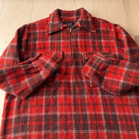 Vintage Mountaineer Shirt OS Red Wool 1/2 Zip Pullover 80s Standfast Outerwear - Picture 4 of 8